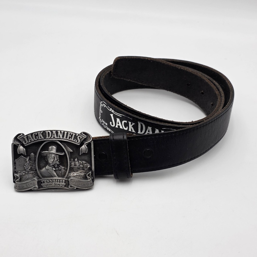Jack Daniels Old Time Tennessee 1989 Black Leather Belt and Buckle 0801 Size 42